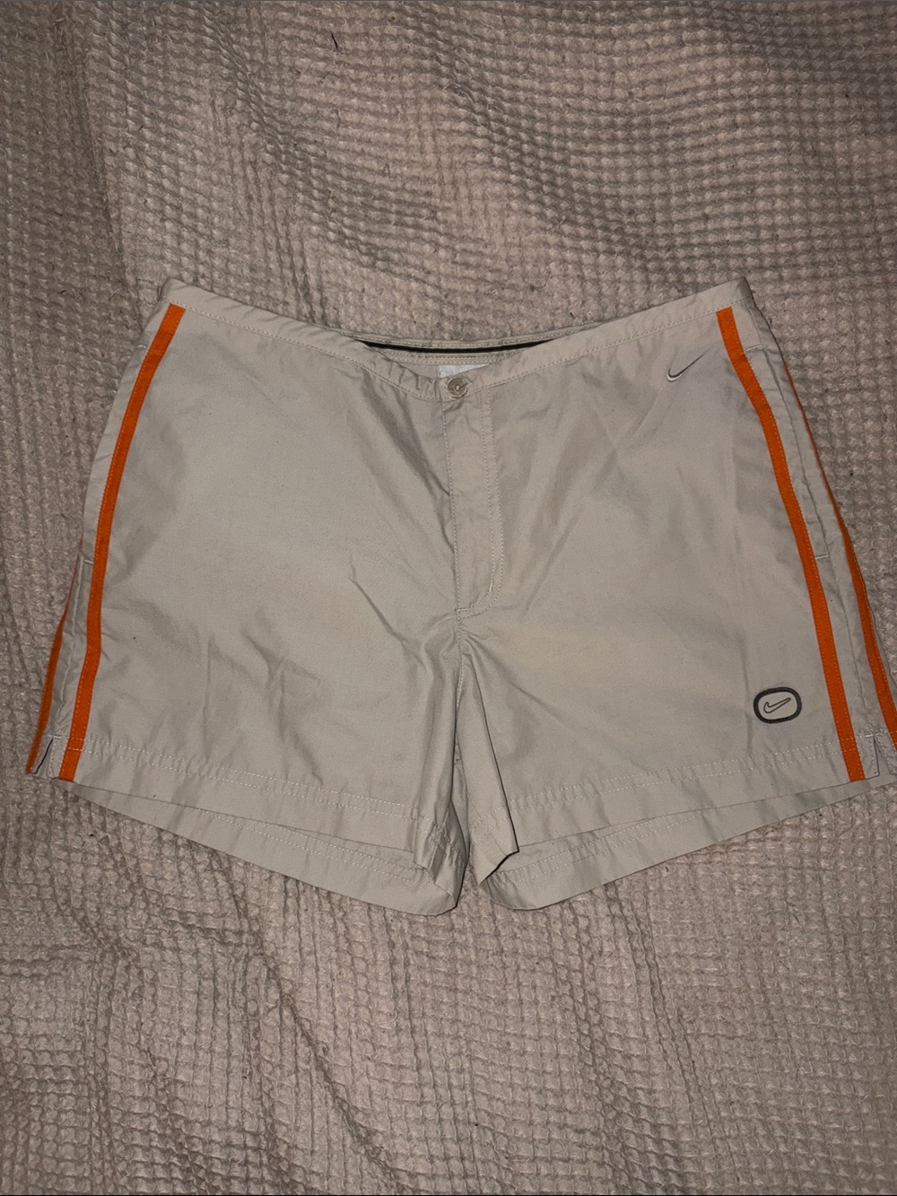 Nike Khaki Shorts with Orange Side Stripes